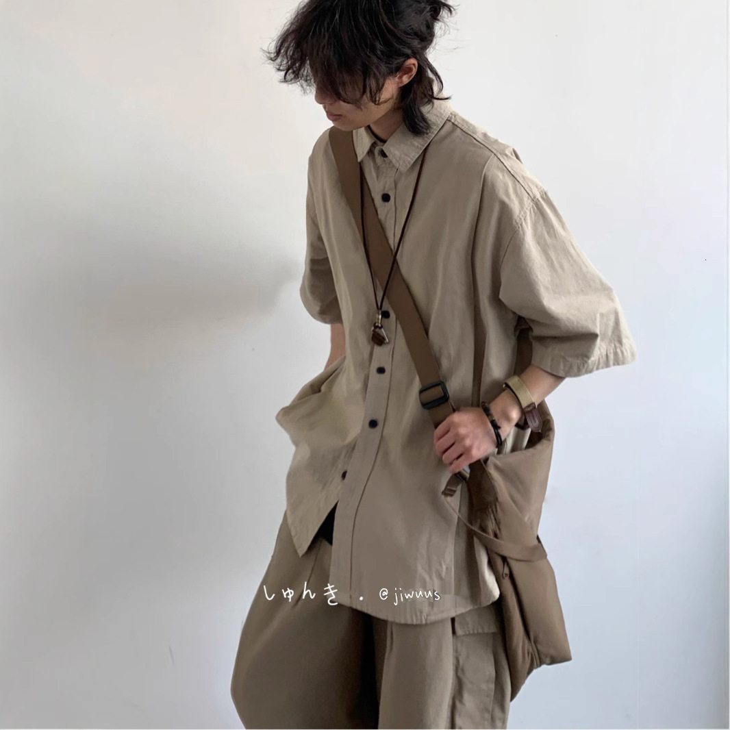 2025 Summer Japanese Designer Short Sleeves Retro Workwear Short Sleeve Shirt Men OOTD Outfit Youth Loose Casual Stylish Shirt