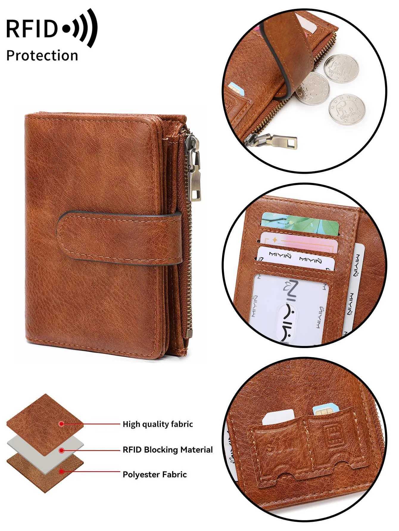 FiWens Wallet RFID Anti-theft Short Trifold Large Capacity Card Holder Coin Purse ID Card HolderWallet Y250707