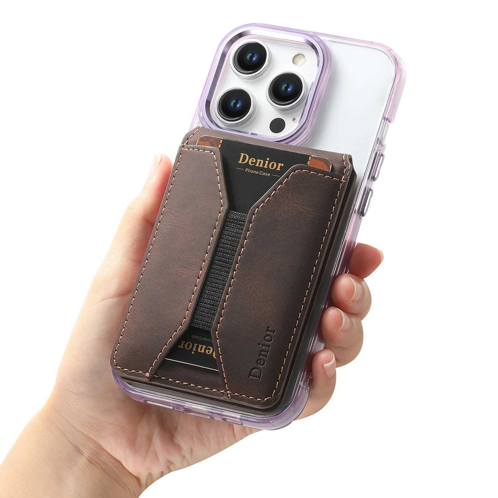 Artificial leather magnetic elastic wallet (4 card slots) with magnetic strap accessories | ID card clip wallet Y250707