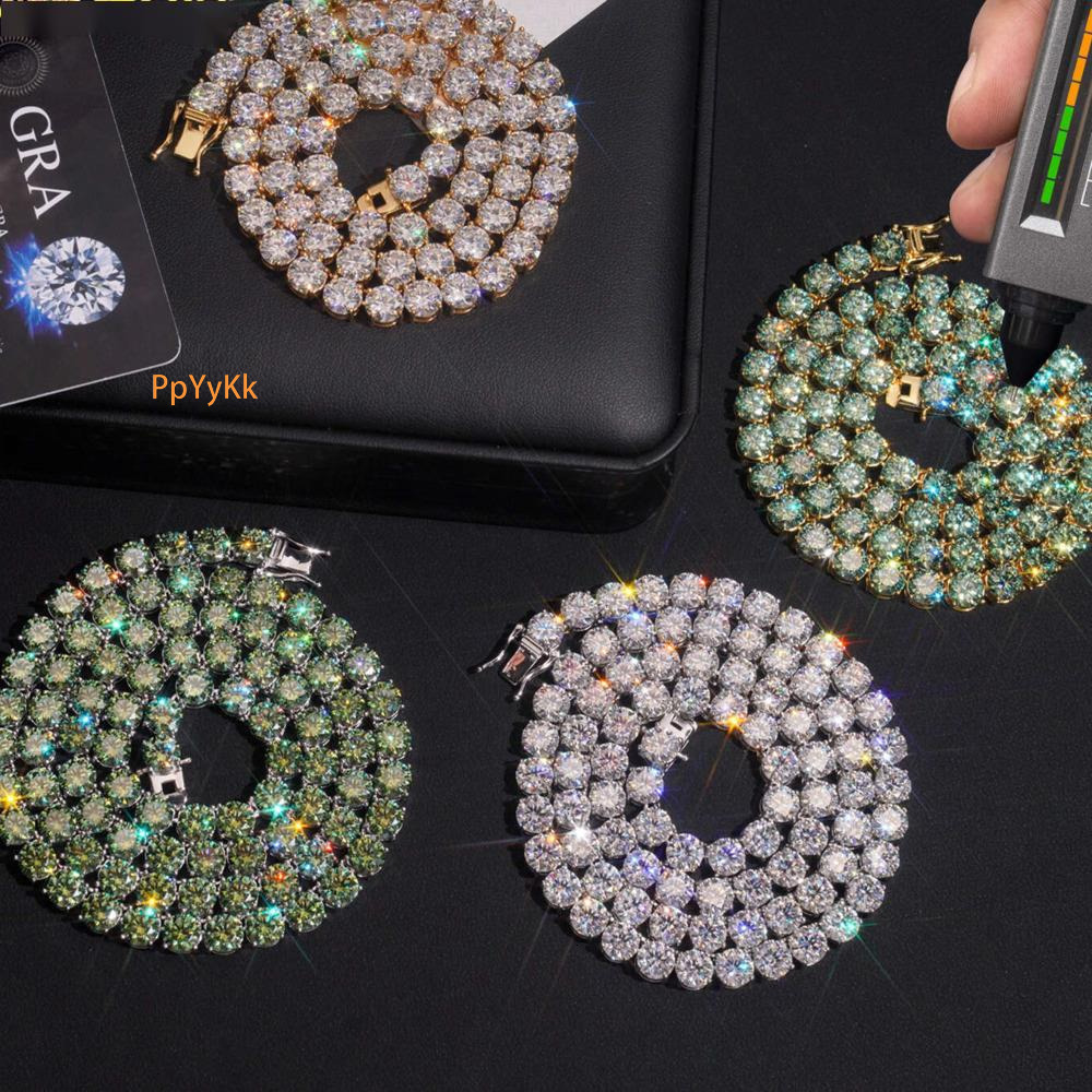 GRA Hip Hop Accessories 925 Pure Silver Brilliant Cut VVS 6.5mm Diamond Moissanite Tennis Chain Fashion Necklace