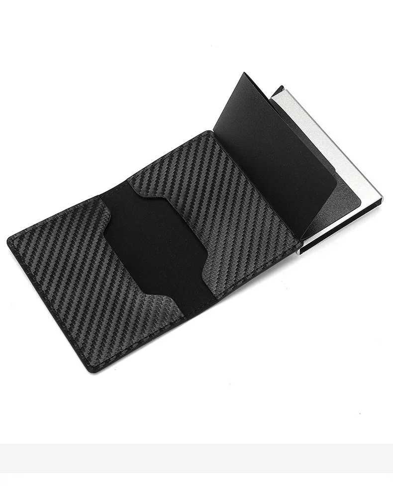 Carbfiber Holder Wallet Men RFID Smart Meral Thin Slim Pop Up Minimalist Wallet Small Black Purse Metal Wallet Y250707