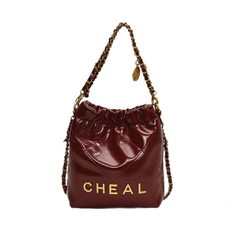 Designer Chanel Style Quilted Chain 2025 Spring Summer Patent Leather Trash Small Fashion Handbag Tote Bucket Crossbody Light Luxury Women's Bag