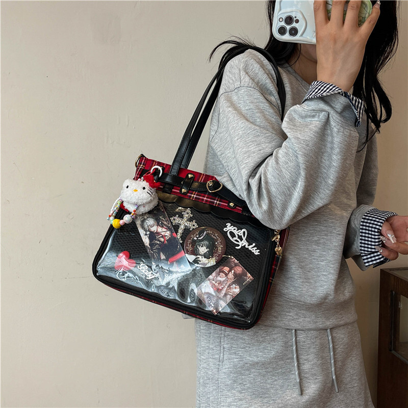 Free shipping designer Japanese Style Transparent Badge Pain Bag JK Uniform Bag Women Anime Exhibition Single Shoulder Bag Crossbody Bag Commuter Bag 