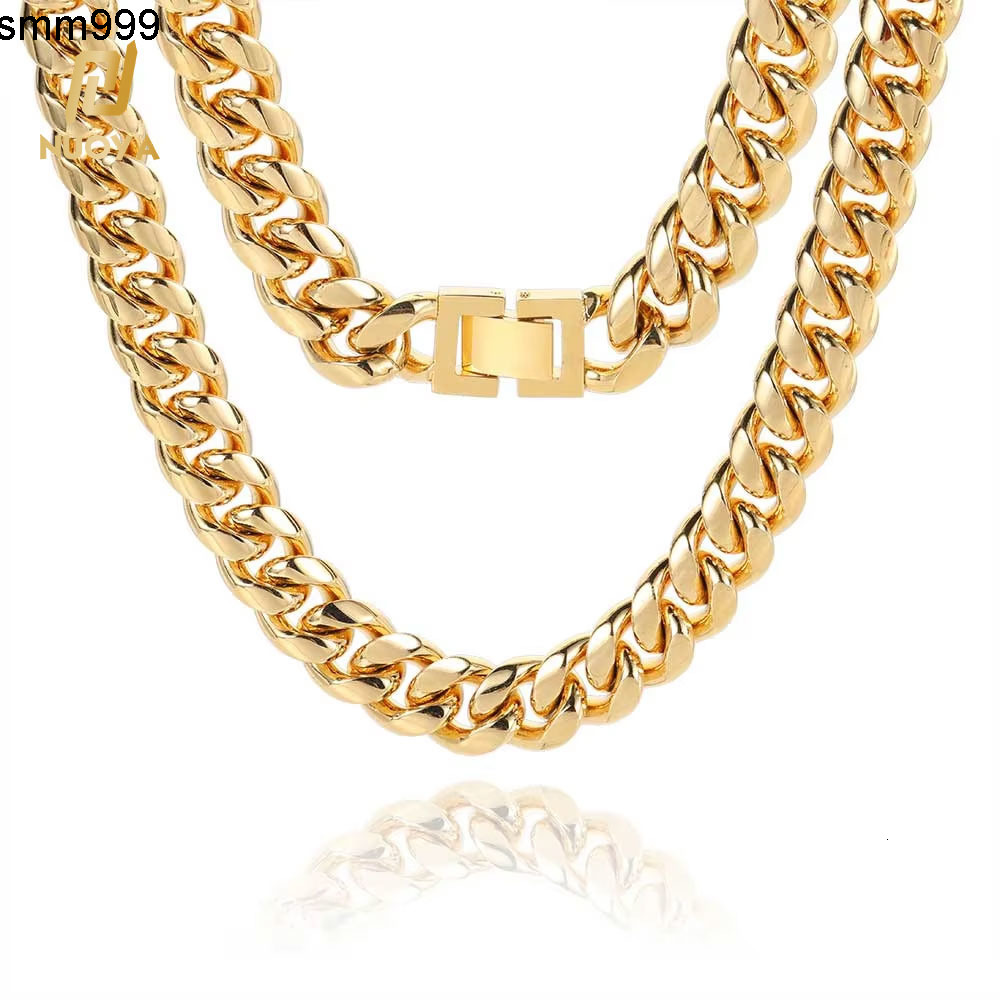 NUOYA 8mm 18k Mens Gold Plated Stainless Steel Chain Fine Hip Hop Cuban Link Chain Necklace