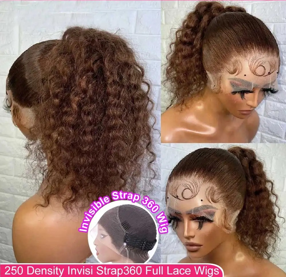 Chocolate Brown Curly Wave Lace Front Wig 360 Lace Closure Wig 13x4 Hd Wear And Go Glueless Lace Frontal Wigs For Women Synthetic Wig