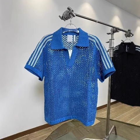 Summer Color-block Hollow Short Sleeve Designer Short Sleeves Polo Shirt For Men American Style Sports Casual Loose Design Turn-down Collar Knitted To