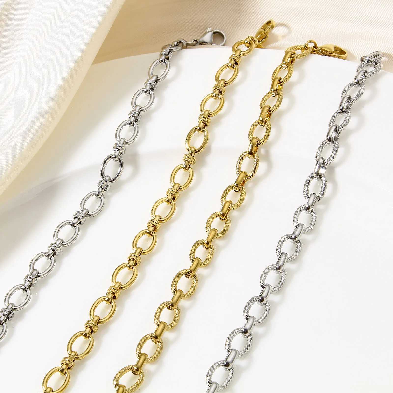 1 Piece Statement Stainless Steel Chain Bracelet for Women Men Punk Metal Oval Bracelet Handmade Exquisite Jewelry Gifts 17.5cm XJ250707