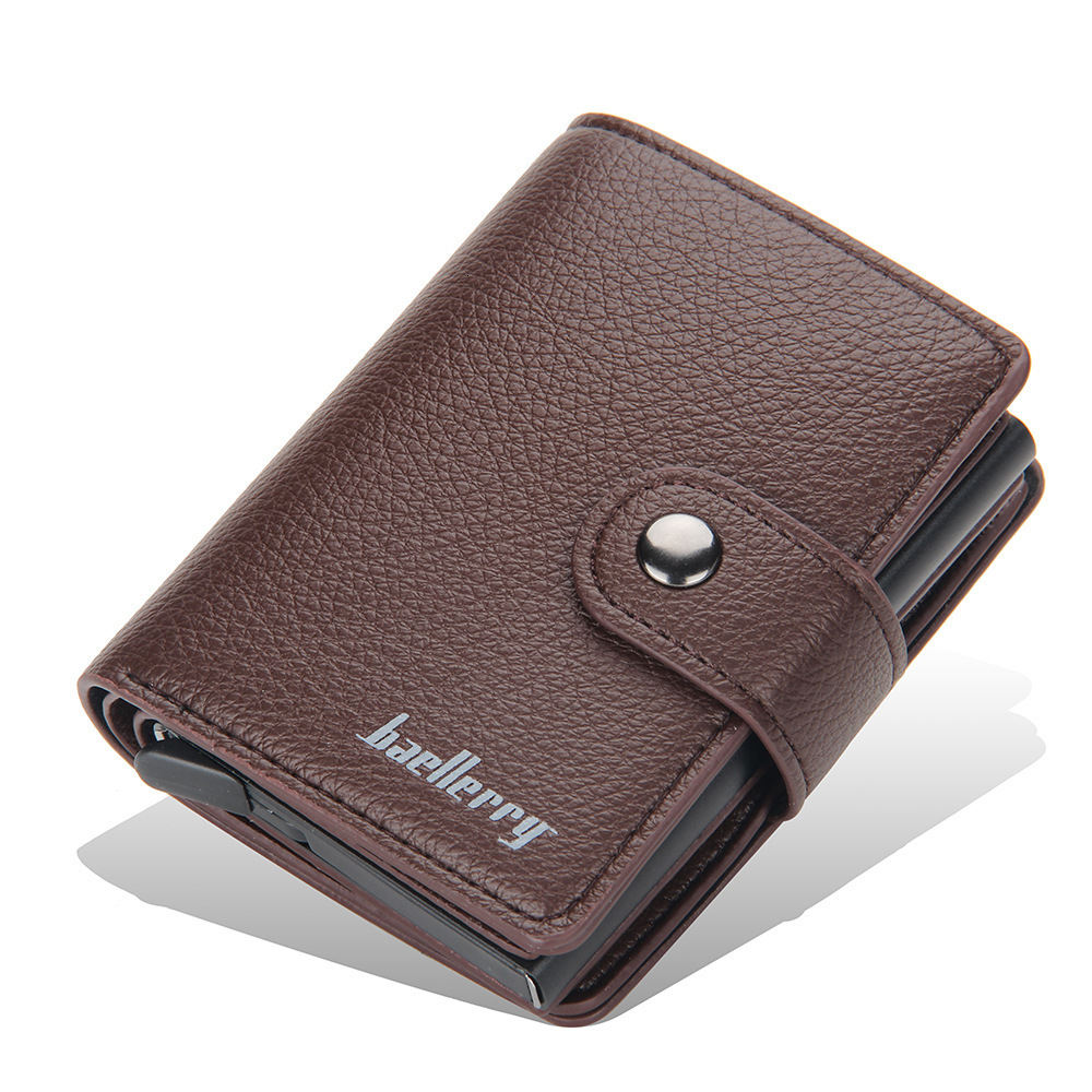Card Holder Men Lychee Pattern RFID Automatic Pop-up Buckle Wallet Metal Aluminum Box Card Case