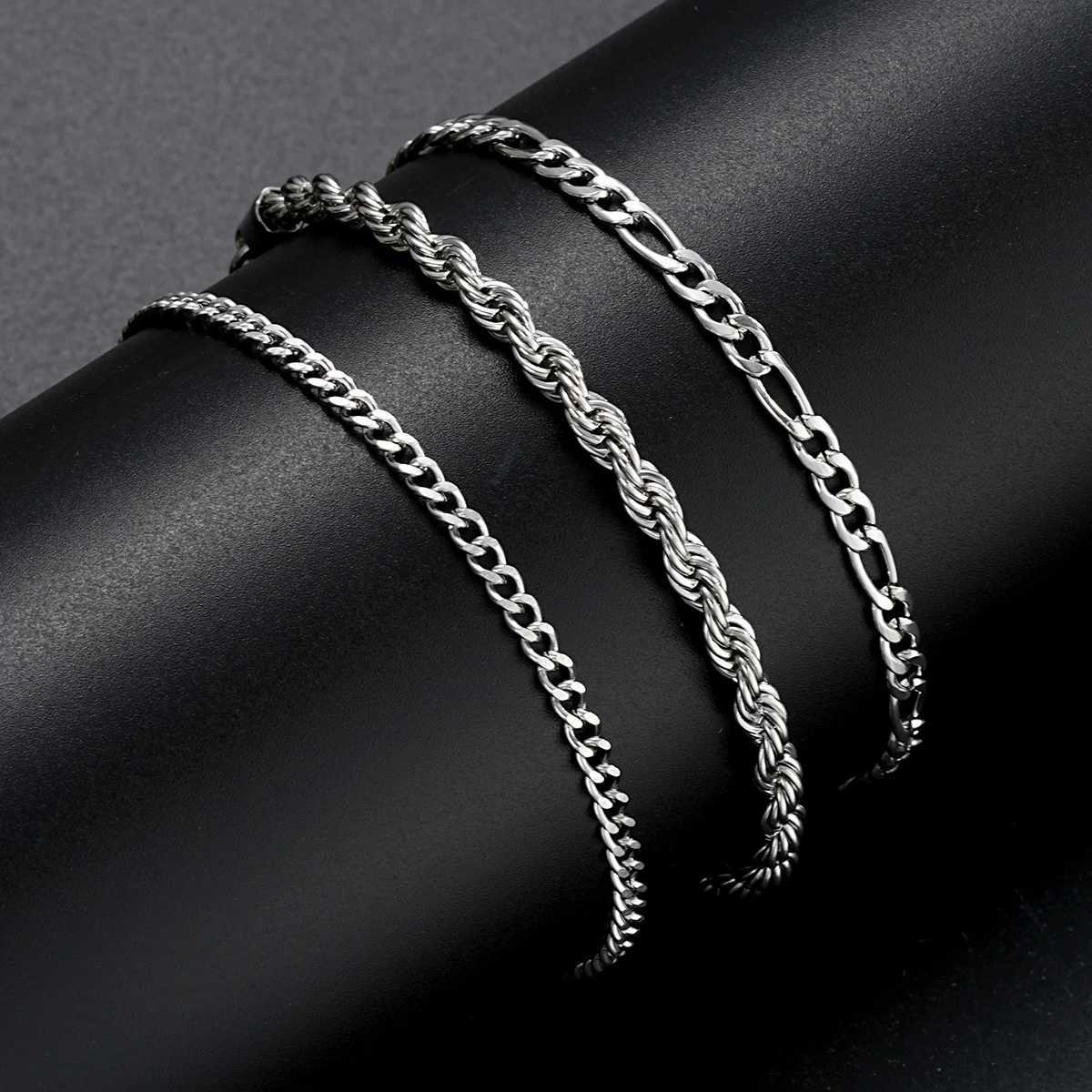 3pcs/set Stainless Steel Punk Cuban Chain Bracelet for Men Minimalist Silver Color Hip Hop Bracelet Party Fashion Jewelry Gifts XJ250707