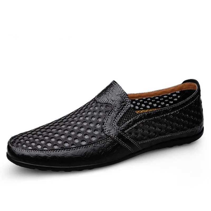 2025 New Casual Shoes Men Summer Comfortable Mesh Genuine Leather Footwear Fion Soft M Outdoor Loafers Y250707