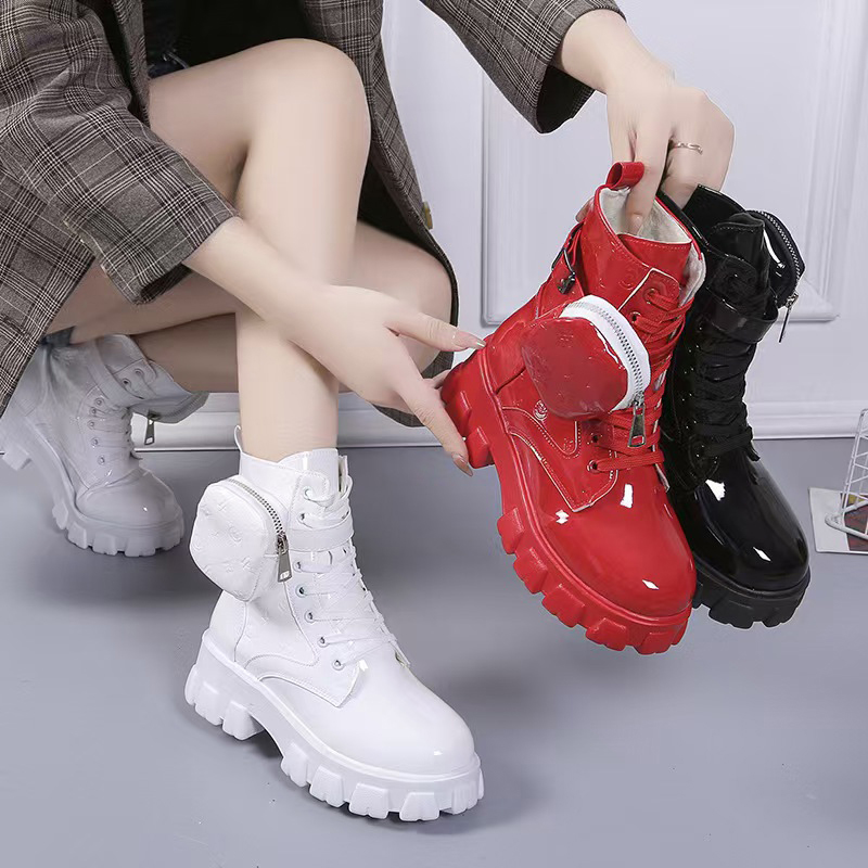 Female designer boots ankle Martin boots and nylon boots combat boots nylon cloth attached to ankle strap thick soled boots Ankle boots 7777