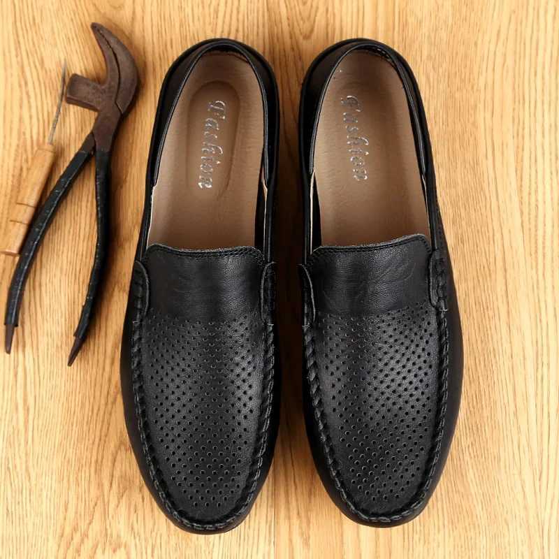 Summer Men Casual Shoes Leather Breathable Slip on Boat Shoes Italian Luxury Brand Mens Driving Loafers Size 37-47 Y250707