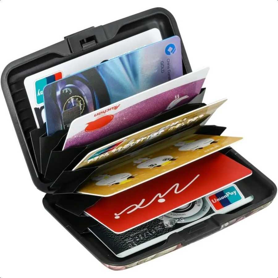 ELFISH Mini RFID Aluminum Wallet s Holder Business Card Case Metal ID Case for Men Wen Happy Flower Y250707