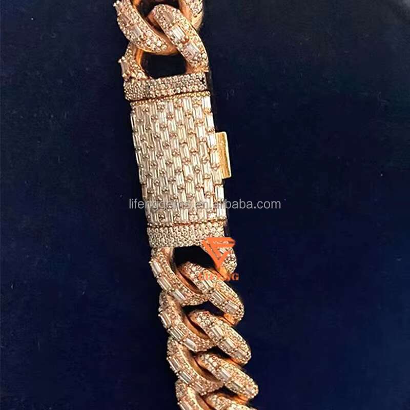 Rose Gold Moissnaite Chain Iced Hiphop 925 Sterling Silver VVS Moissanite Necklace Cuban Link Chain