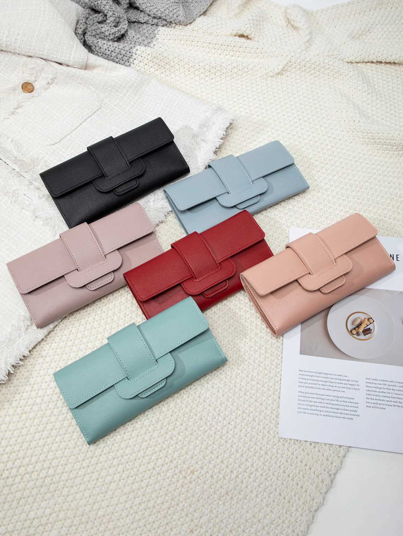 Fi wens wallet lg multifunctional card holder coin purse PU leather solid color portable cluh buckle thin wallet Y250707