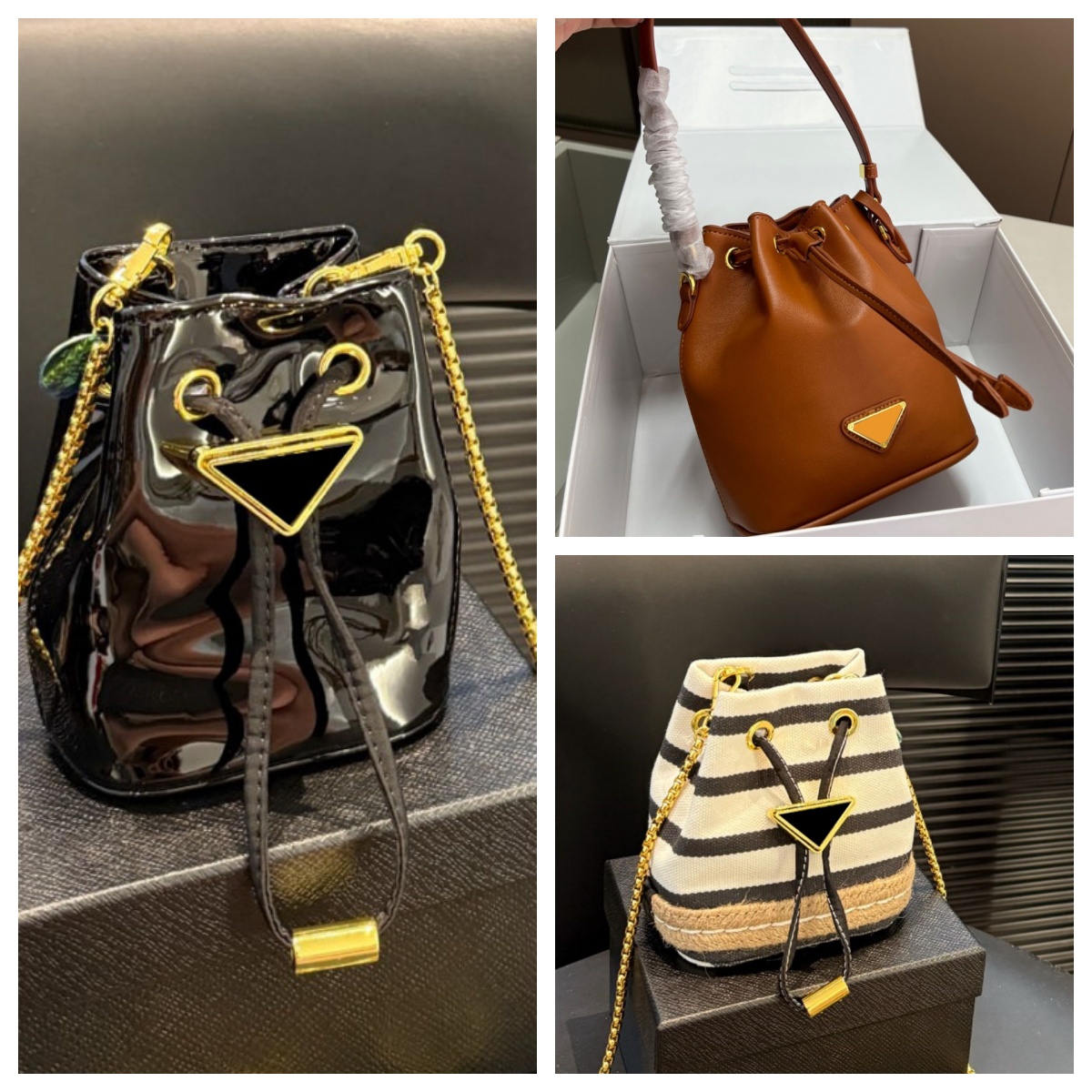 Bucket Bags Designer Women Bag Luxury Mini Casual Fashion Bucket Bags Daily Outfit Classic Triangles Shoulder Bags Solid Color Stripes Bag