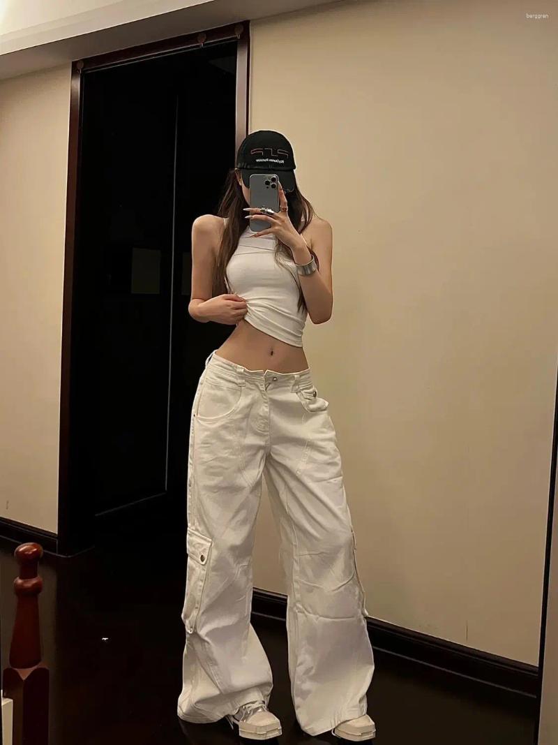 Womens Pants Multi-pocket White Cargo Jeans For Summer Low Waist Loose Wide Leg Versatile Casual Trousers Y2k Sweatpants Baggy Z260313