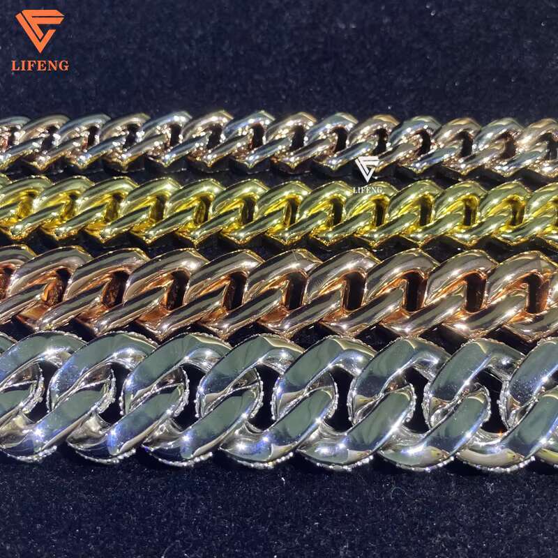 Lifeng S925 Cuban Link Necklace for Men 15-20mm Box Chain with VVS Moissanite Ice Diamond Rappper Gift Jewelry