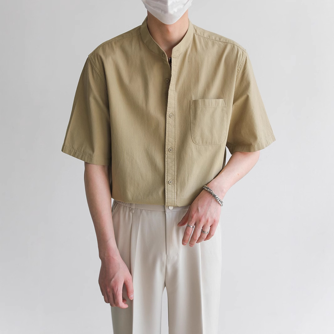 New Chinese Style Designer Short Sleeves Stand Collar Short Sleeve Shirt For Men 2025 Summer Trendy High-end Striped Half Sleeve Shirt