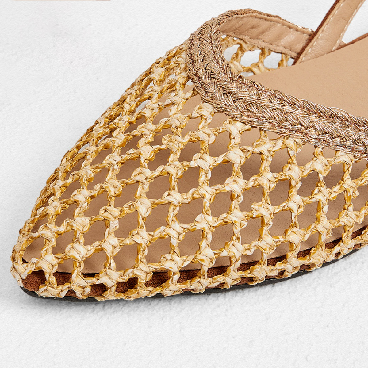 Ladies' flat single shoes, new holiday style, woven hollow-out breathable, backless, shallow mouth, small square head, comfortable and elegant