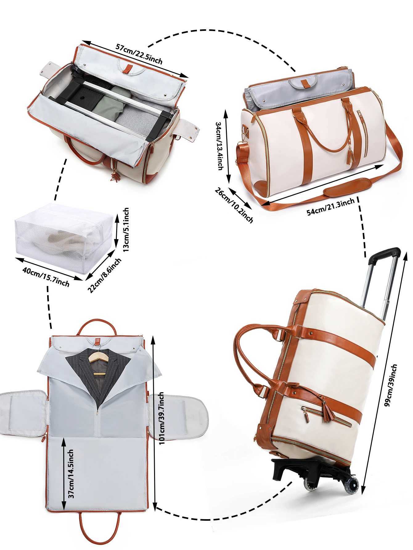 55L Travel Garment Bag Weekender Carry On with Shoe Bag and Trolley Strap Portable Suitcase Global Dropshipping
