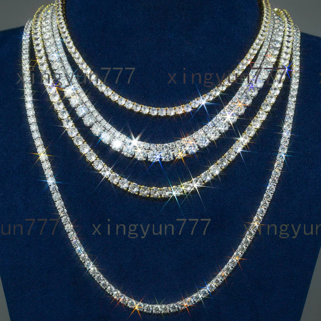 2025 Wholesale 18K Gold Vvs Moissanite Tennis Necklace Chain Iced Out 3MM 4MM 5MM 925 Silver Lab Diamond Tennis Bracelet Fine Jewelry