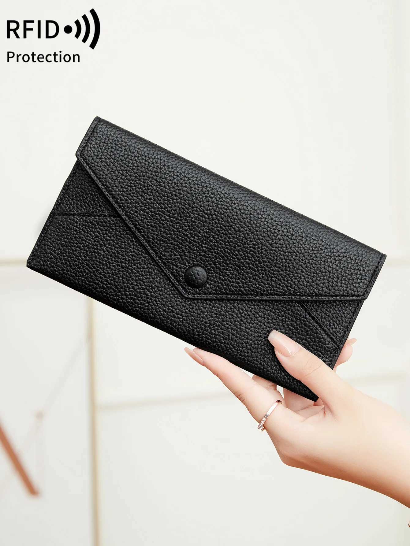 New RFIDtra-thin Wens LgWallet Envelope Buckle Lychee Grain Cluh Large Capacity Mti-CardSlot Coin Purse WensWallet Y250707
