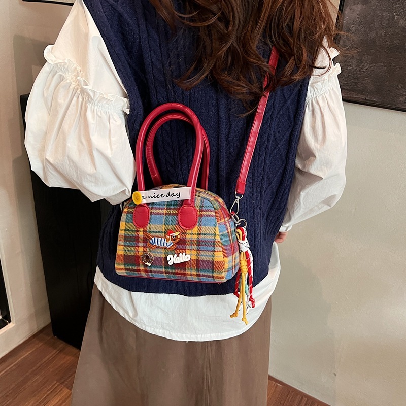 Free shipping designer Vintage Color-Block Exquisite Plaid Ins Dachshund Handbag for Women High-Value Commuter Coin Crossbody Bag