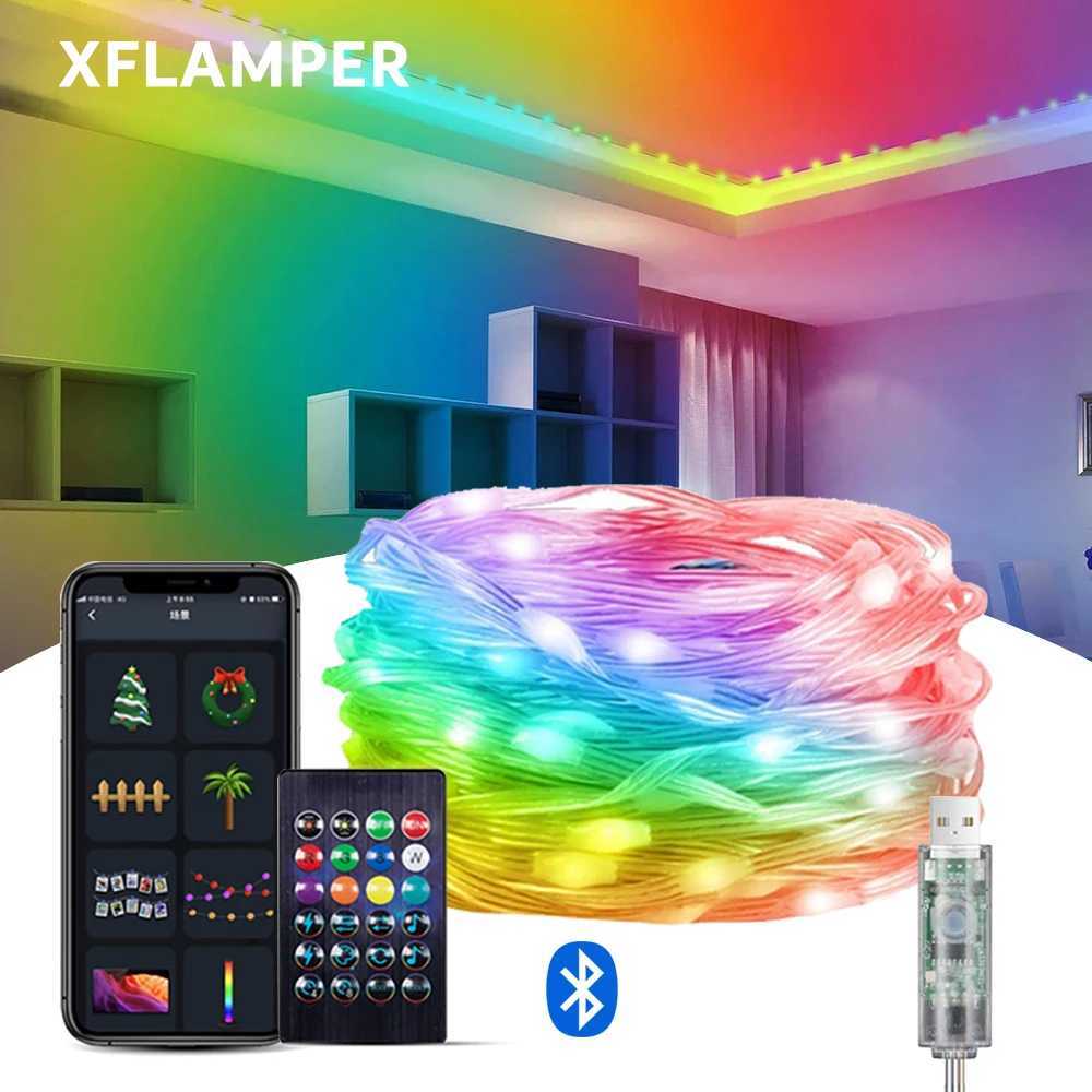 USB RGBIC Smart Fairy Lights WS2812B Waterproof PVC Wire Bluetooth String Light Decoration for Christmas Party Wedding Home W250701