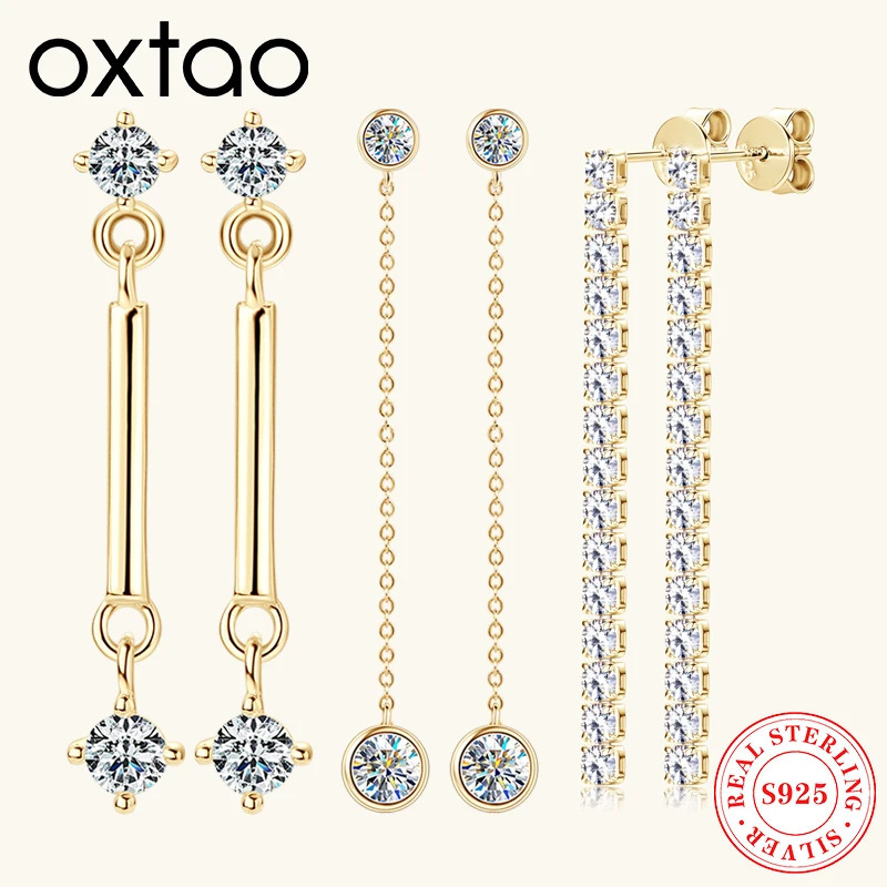 OXTAO Certified Long Chain Tassel Earrings for Women Real 925 Silver D Color Sparkling Drop Earrings Wedding Jewelry 250701