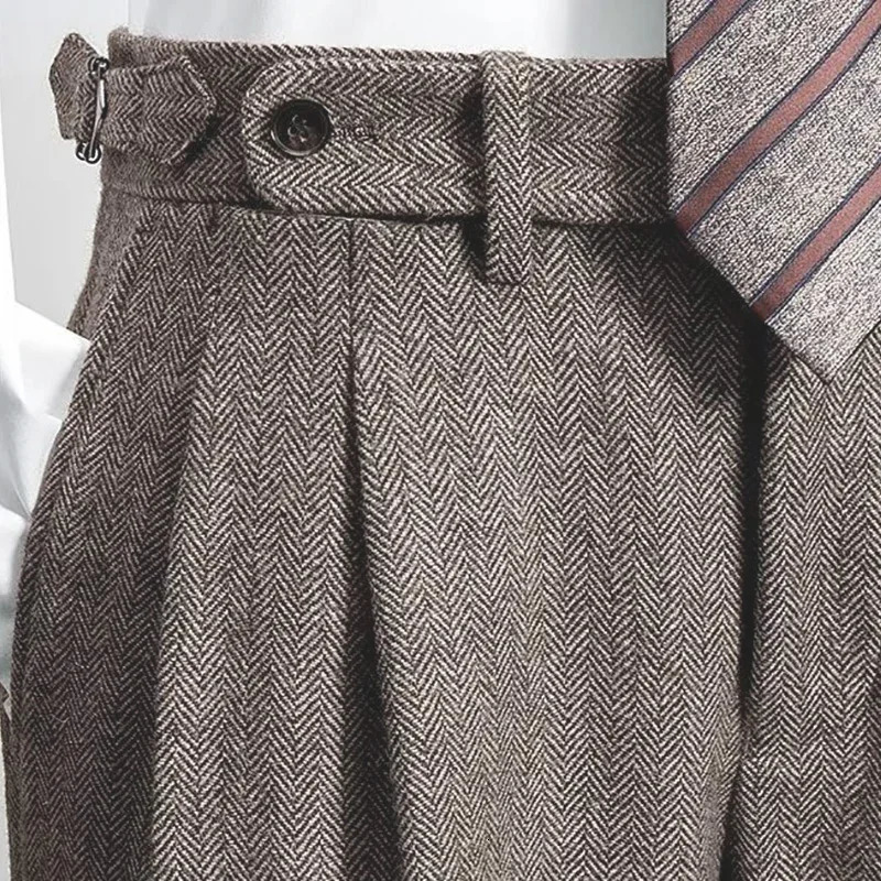 Fashion Naples Suit Pants Men England Style High Waist Business Straight Slim Trouser Autumn Winter Woolen Vintage Gurkha Pant 250707