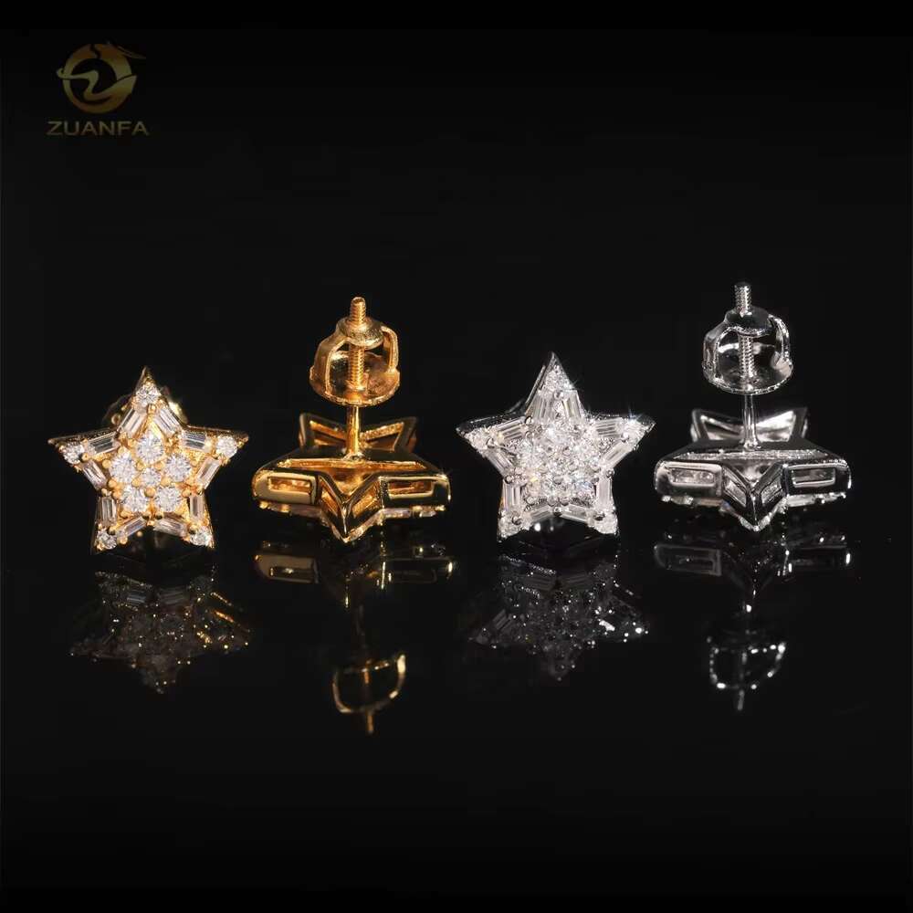 Pass Diamond Tester Silver 925 Popular Star Iced Out Hip Hop Moissanite Diamond Earrings