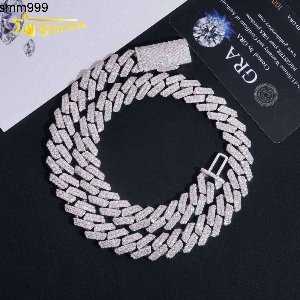 New 13Mm 2-Row Solid Sier Mens Hip-Hop Accessory Chilled VVS Moissanite Cuban Chain Necklace