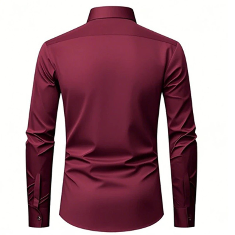 Mens Formal Shirts Long Sleeve Solid Color Anti-Wrinkle Stretch Fashion Business Free Slim Fit Office Social White Shirt 250704