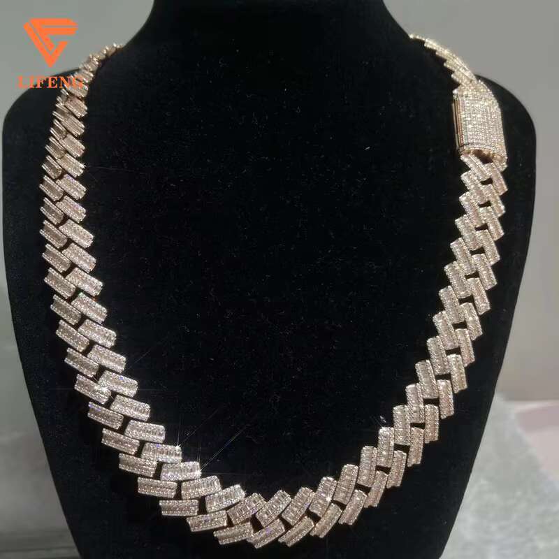 New Design Iced Out Moissanite Diamonds baguette Hip Hop Cuban Chain High Quality Vvs Moissanite Necklace