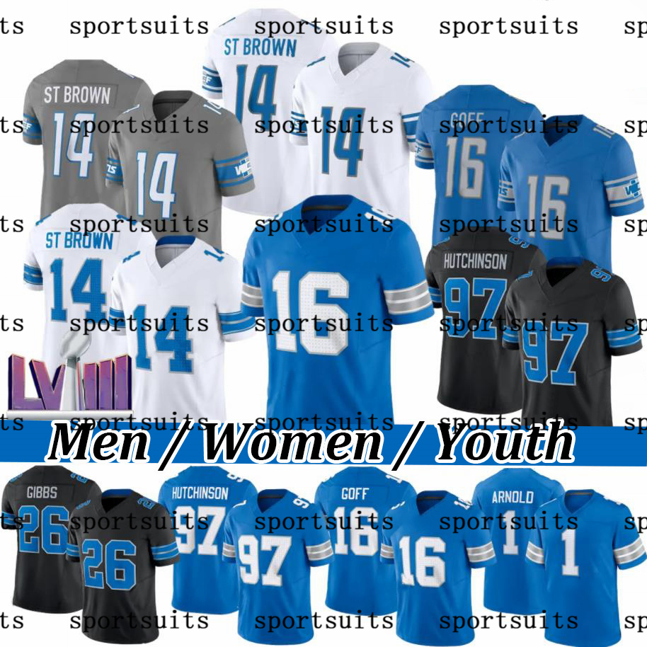 #14 Amon-Ra St Brown Football Jersey #0 Jahmyr Gibbs Jared Goff Jameson Williams Barry Sanders Matthew Stafford Johnson LaPorta Terrion Arnold Tyleik Williams jerseys