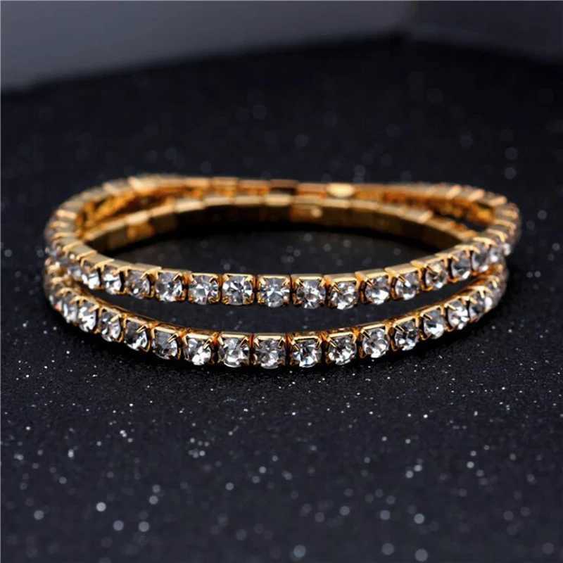 New Fashion Crystal Womens Bracelet Bangle Chains Crystal Gold Color Elastic Bracelets Hand Jewelry Wedding Accessories XJ250707