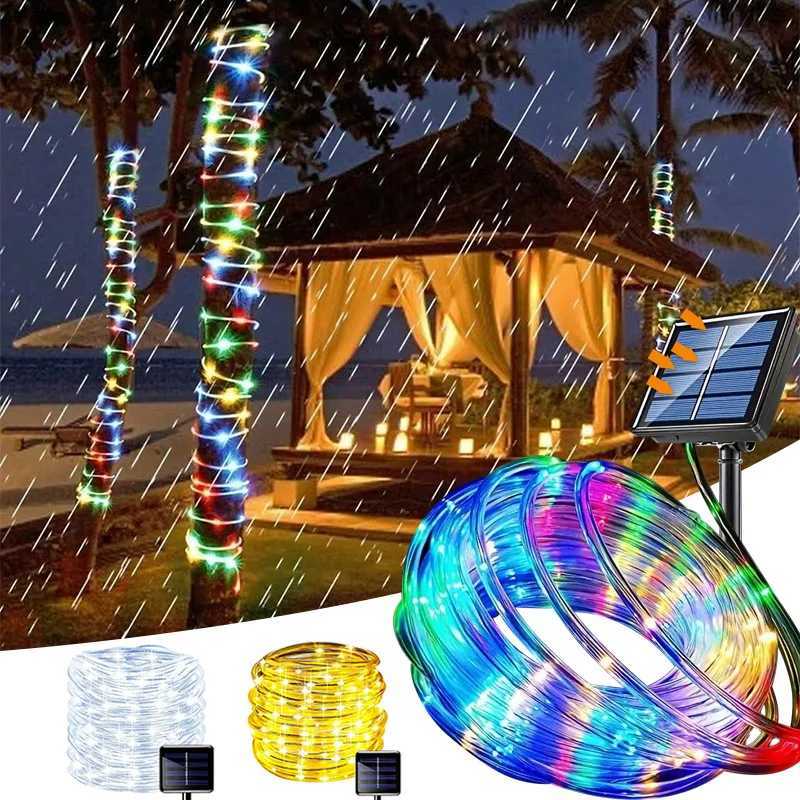 7M/12M Outdoor Solar LED Tube Rope String Light Garden Waterproof Strip Lights For Christmas Decoration Wedding Fence Fairy Lamp W250701