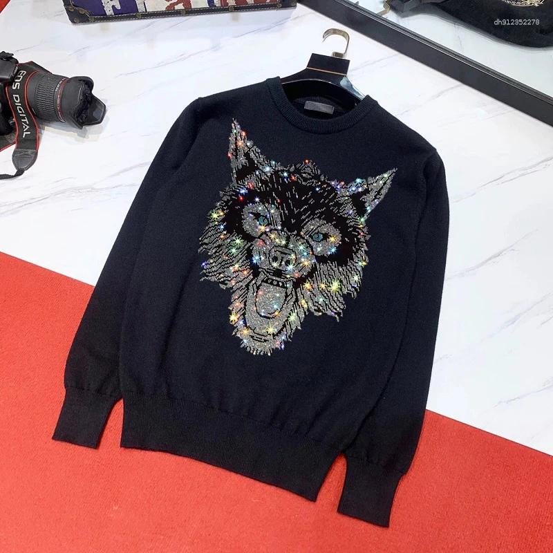 Men's Sweaters Youth Trend Knitting Chic Diamond Shiny Design Warm Personality Sweater Solid Color Black And White Oversized