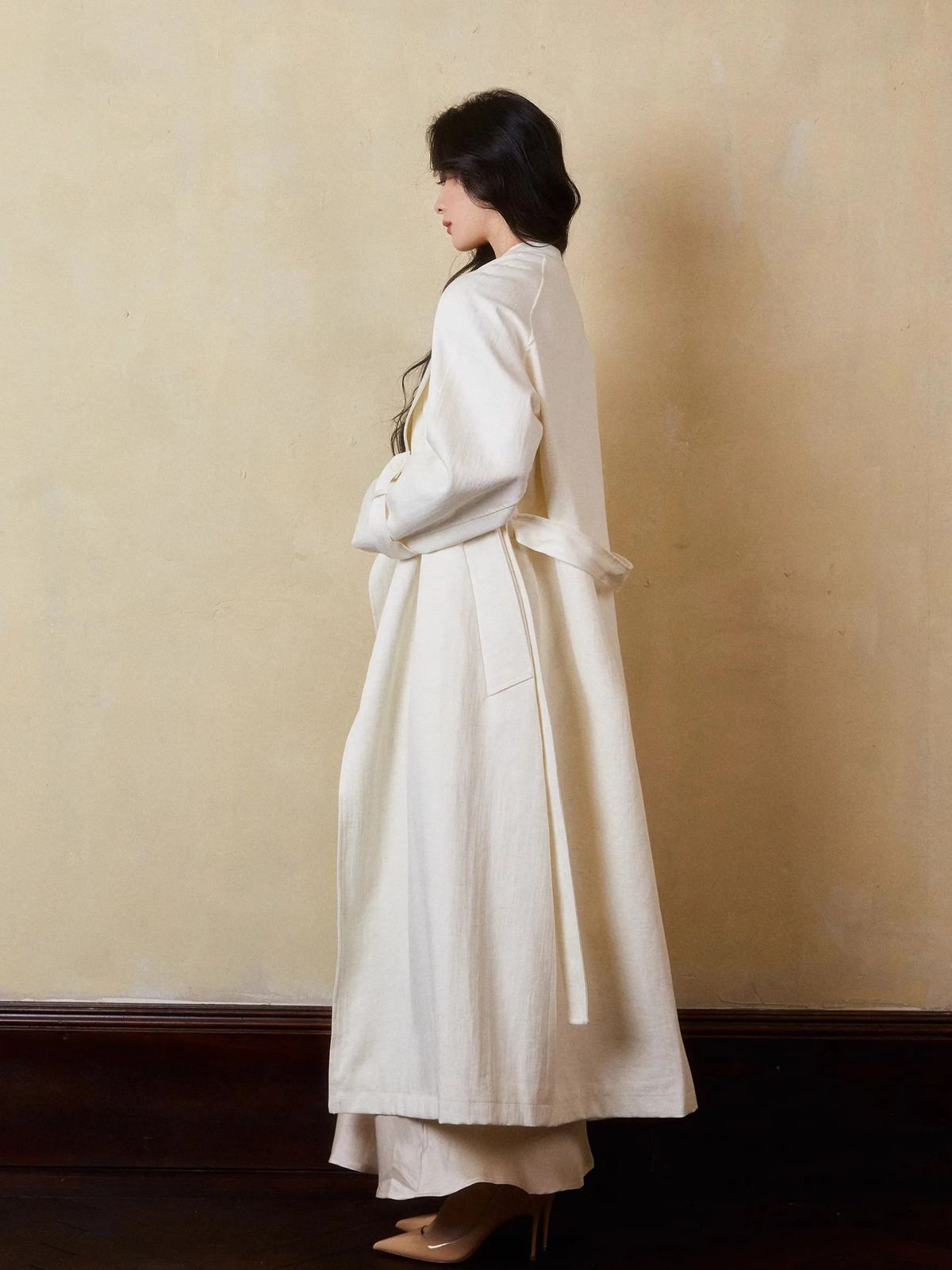 Lautaro Spring Autumn Oversized Long Linen Trench Coat for Women Sashes Loose Casual Flowy Korean Fashion Clothes Overcoat 250703