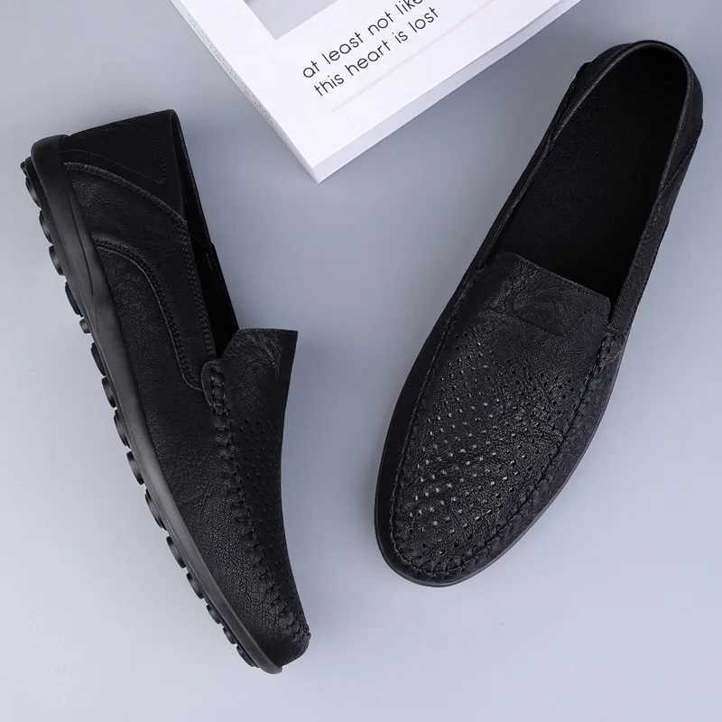 Men shoes large-size microfiber hollow loafers 2024 spring new fion trend Doudou shoes classic mens leather shoes Y250707