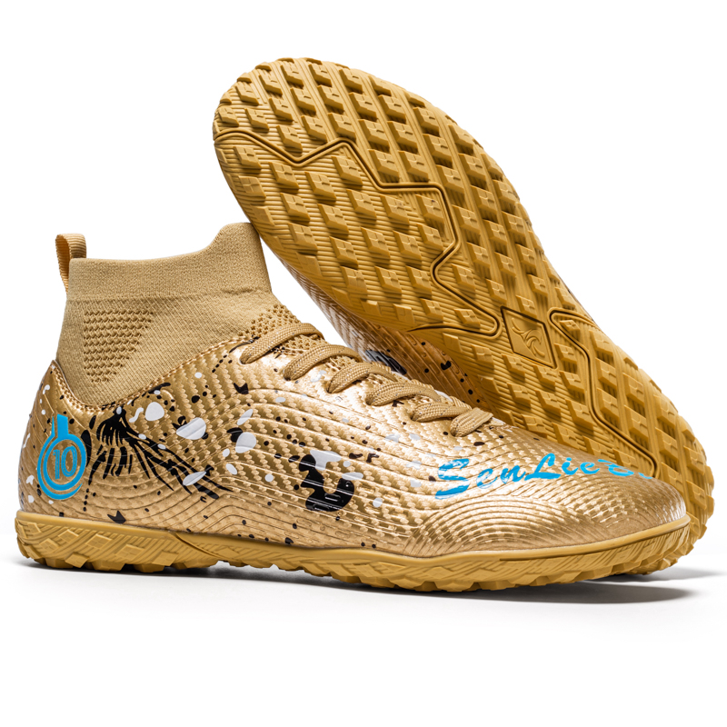 Football shoes men's assassin nail TF long nail high top anti slip primary school student match training shoes women Messi