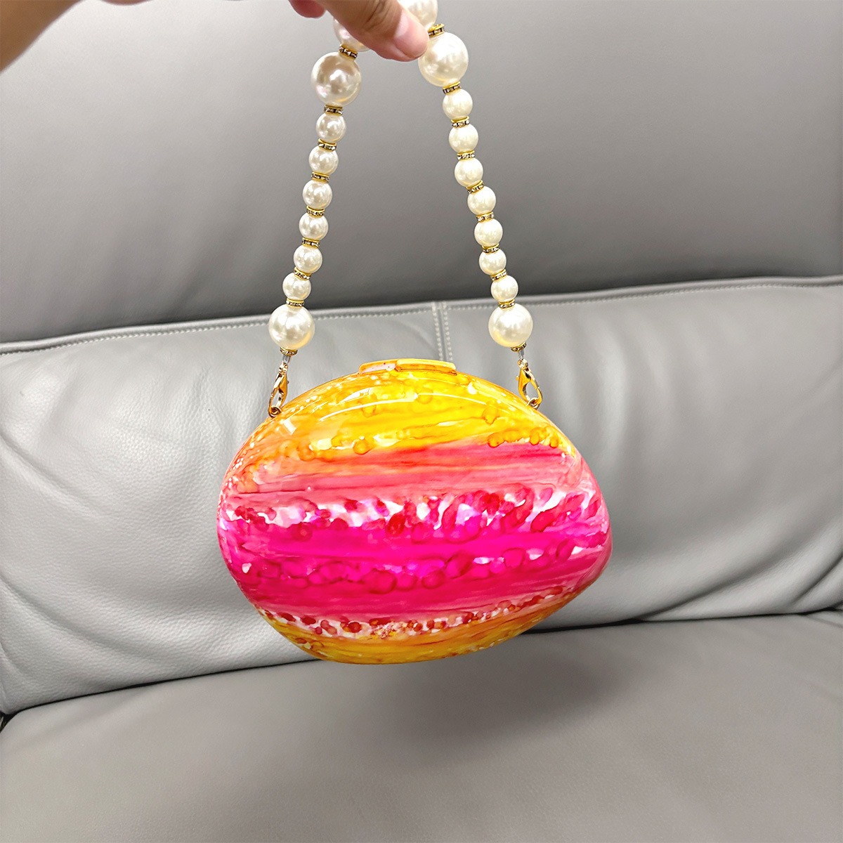 New Goose Egg trend Designer Bag Women s Handbag Irregular Marble Pattern Shell Bag Pearl Wrist Evening Dress trend Bag Women s Shoulder Bag