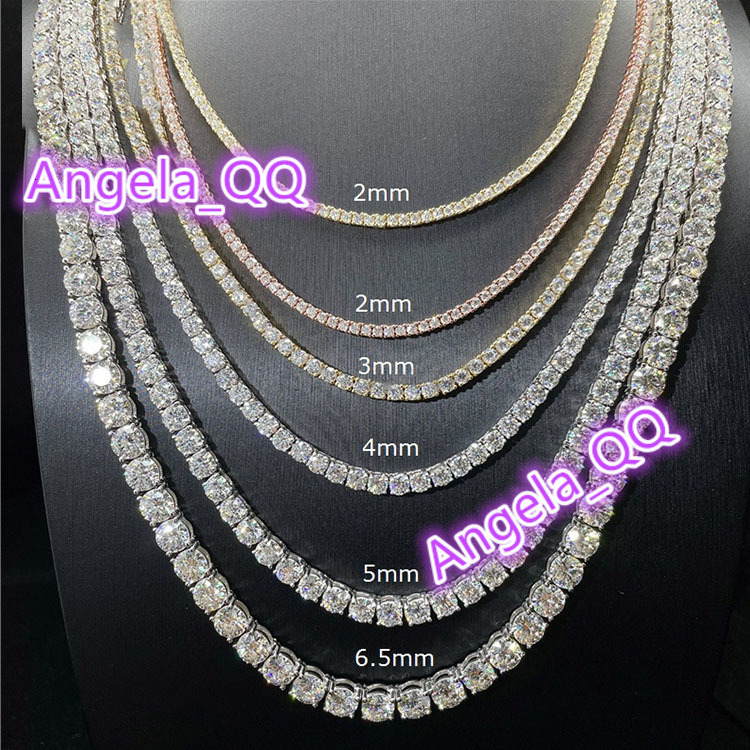 High Quality 3mm Hip Hop Moissanite Tennis Chain 925 Sterling Silver Necklace Elegant Jewelry