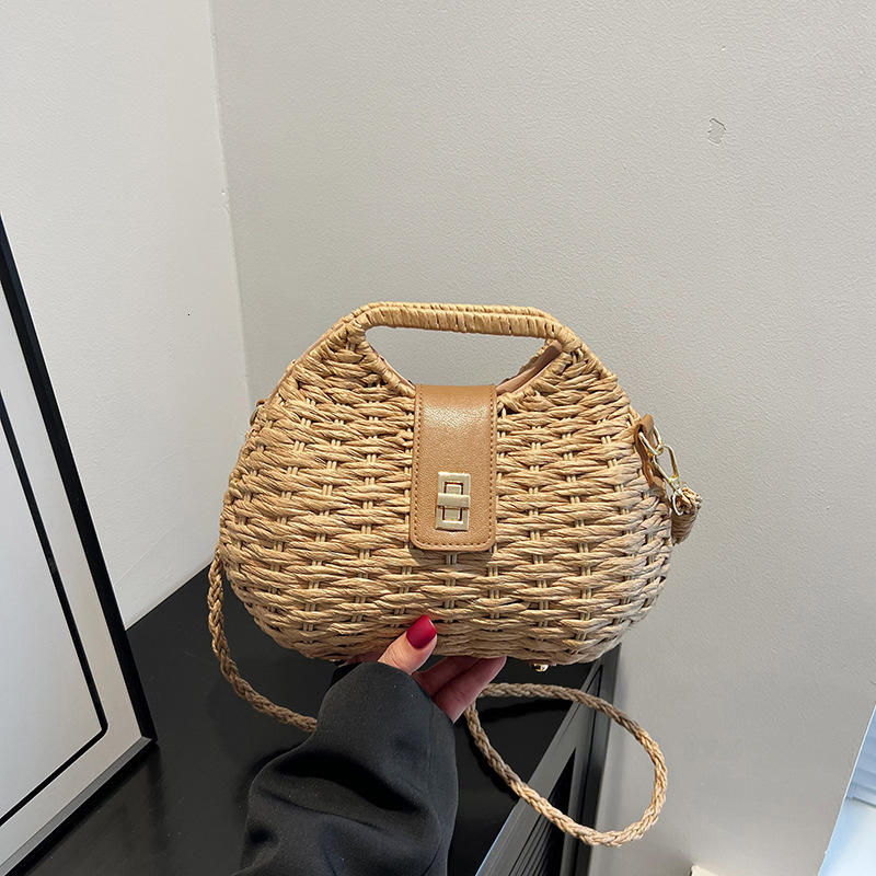 Free Shipping Designer Handheld Straw Woven Bag Women's New Vacation Casual Beach Bag Versatile Stylish Woven Crossbody Bag Luxury Shopping Bag