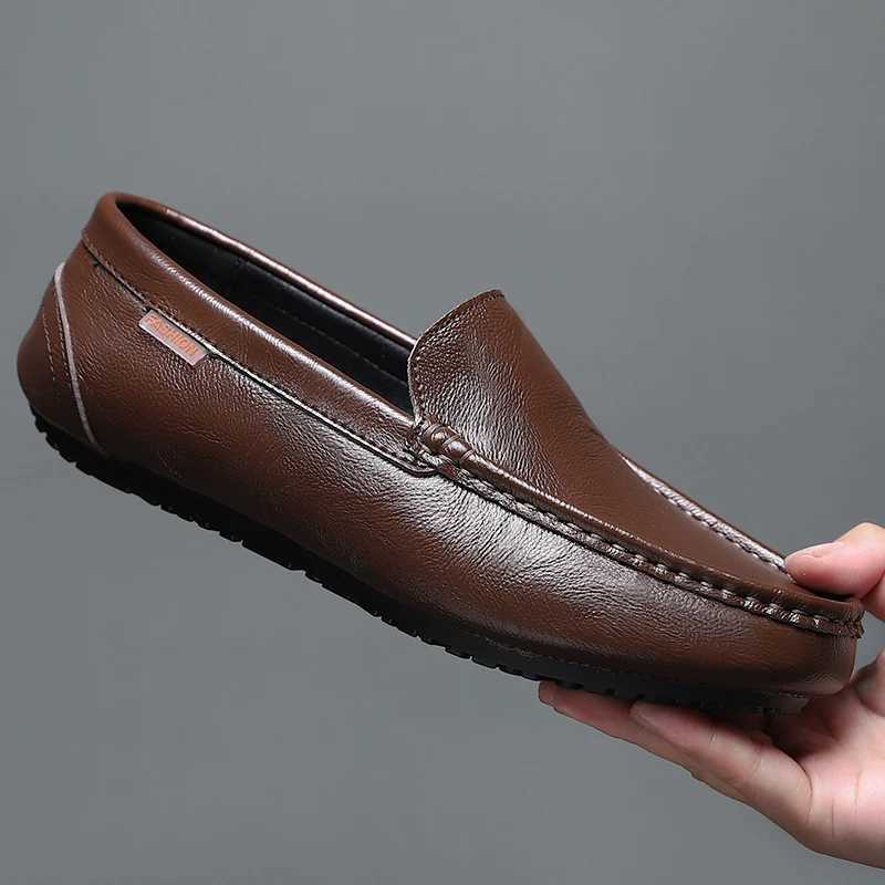 2023 New Mens Summer Breathable Leather Shoes Casual Fion Single Shoes Handmade Y250707