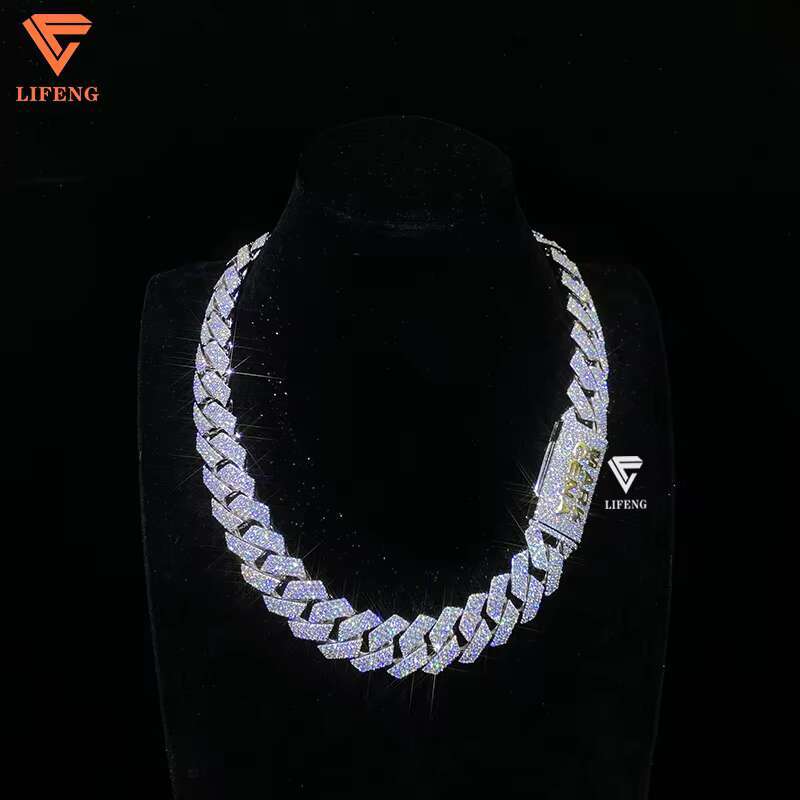 18mm 3-Rows Cuban Link Necklace for Men Custom Clasp 18K White Gold Plated Solid 925 Silver VVS Moissanite Diamond Miami