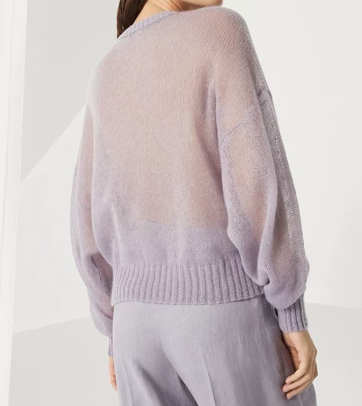 European Style Womens Sheer Mohair Top Soft Hazy Knit Crewneck Pullover