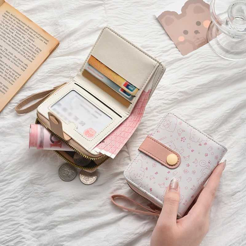 Cute Printed Coin Purse Wen Girl Fi Short Wallet PU Leather Wallet Lightweight ID Card Holder Travel Coin Bag Y250707
