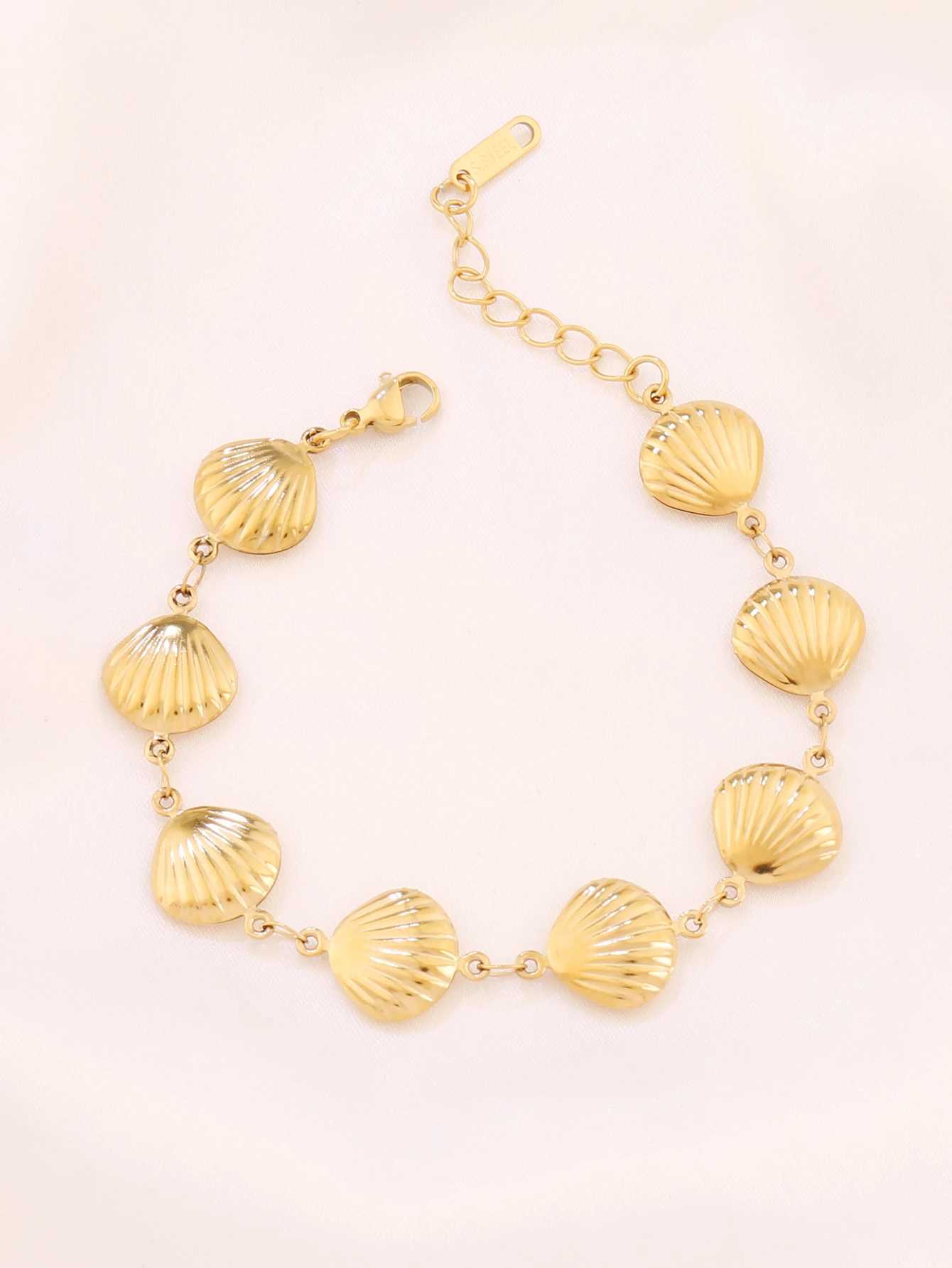 316L Gold Color Stainless Steel Metal Hollow Conch Shell Chain Bracelets For Women Summer Ocean Beach Hand Bracelet Jewelry GiftXJ250707